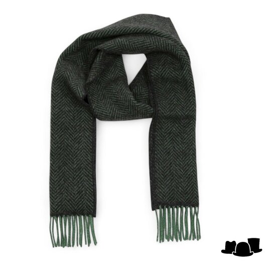 john hanly irish cashmere merino scarf green charcoal herringbone