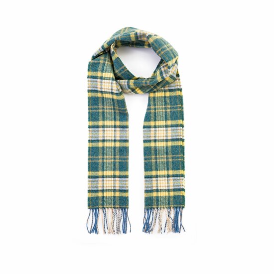 john hanly irish wool scarf long yellow green mix check