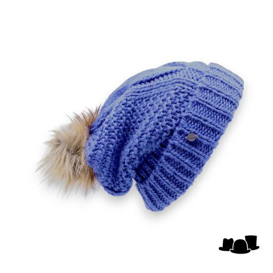 seeberger gebreide beanie met imitatiebont pompon blue