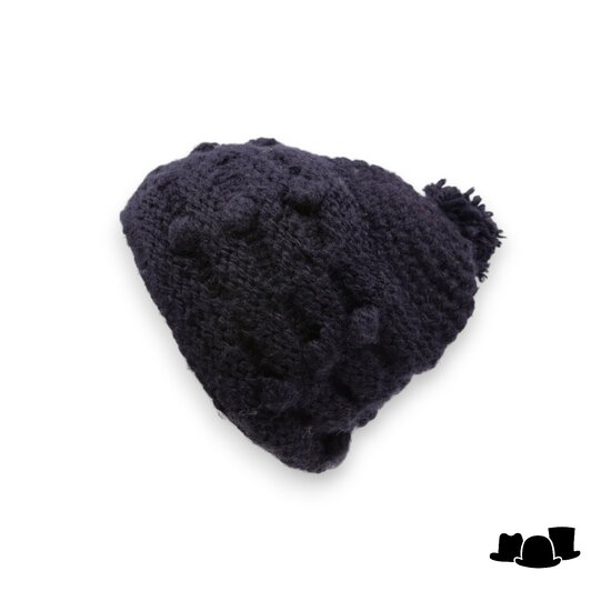 knitted pompom muts wolmix zwart