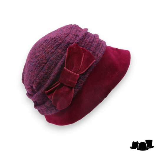 panizza cloche met strik clarice wolmix en fluweel bordeaux