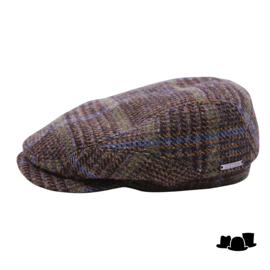 stetson driver cap bespoke harris tweed glencheck green oker ice