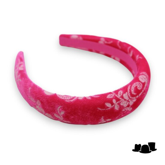 jos van dijck brede gewatteerde diadeem fluweel bloemen dessin neon pink