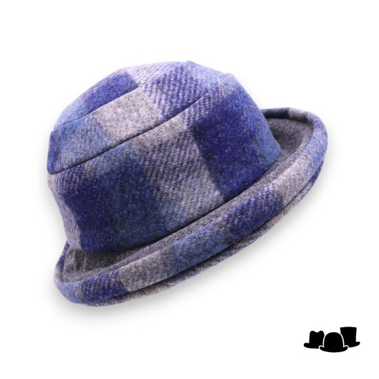 panizza cloche wolmix tartan blauw en grijs