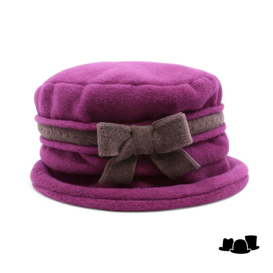 panizza cloche met strik fleece fuchsia en taupe