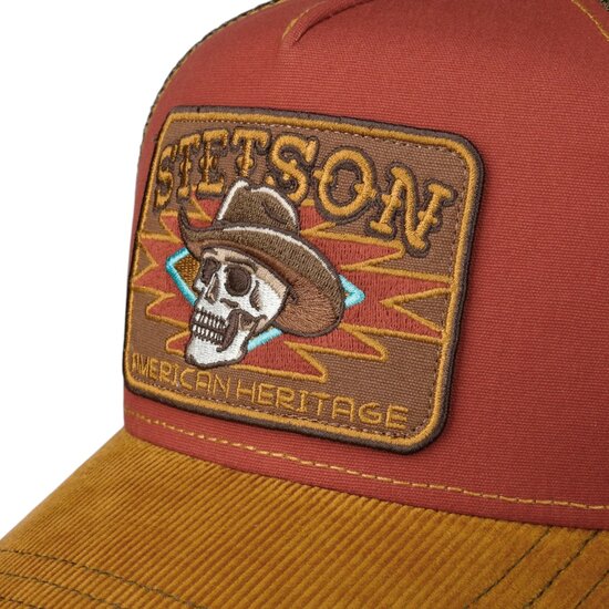 stetson trucker cap cowboy skull corduroy vintage look olive 