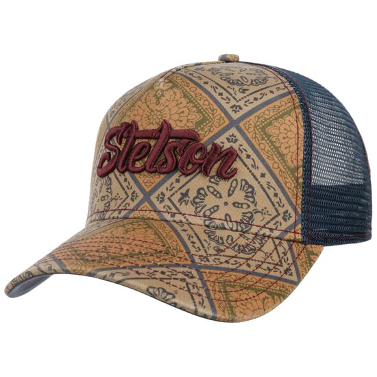 stetson trucker cap vintage print beige blue