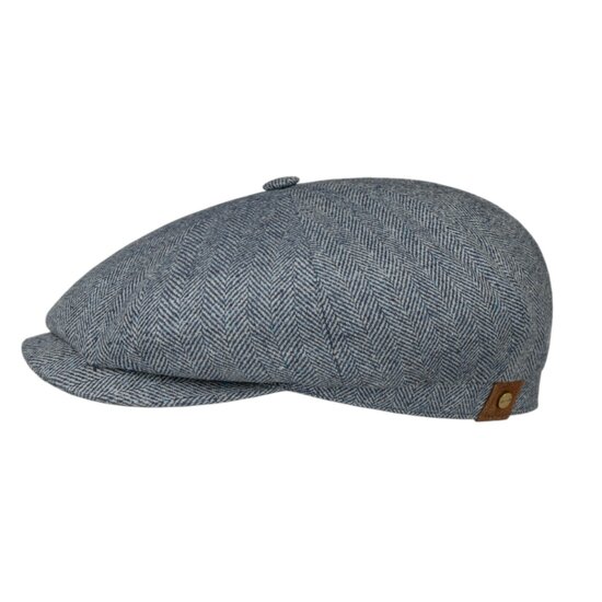 stetson hatteras newsboy cap silk visgraat blauw