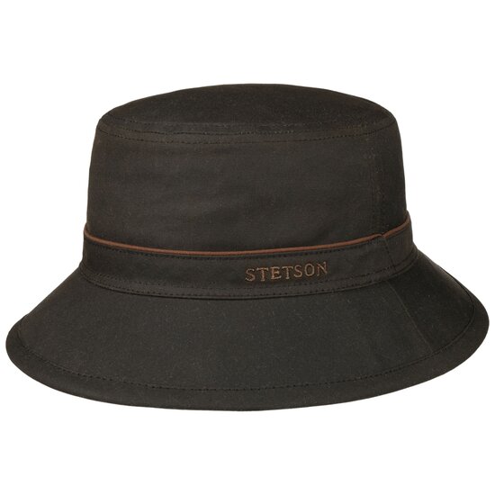 stetson bucket regenhoed waxed cotton dark brown