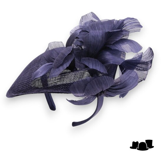 maddox fascinator 168 dopje met bloemen sinamay en buntal navy