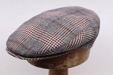 Portaluri Flat Cap Wool Glen Plaid Burgundy GREY