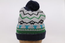 Fiebig knitted muts met pompom Turquoise Zwart Grijs en Groen