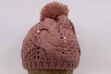 Fiebig knitted kindermuts Pompom en Sequins Oud Roze