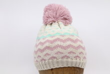 Fiebig knitted kindermuts met pompom Beige Roze en Mint