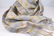 john hanly irish wool scarf short grey mustard orange check