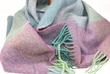 john hanly irish wool scarf medium green mix purple herringbone stripe