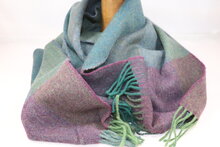 john hanly irish wool scarf medium green mix purple herringbone stripe