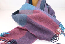 john hanly irish wool scarf medium navy rust teal purple herringbone stripe