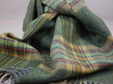 john hanly irish wool scarf long dark green mint mustard check