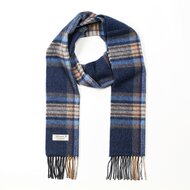 john hanly irish wool scarf long navy orange and denim check