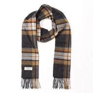 john hanly irish wool scarf long charcoal beige rust plaid