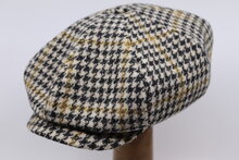 stetson 8 panel newsboy cap houndstooth harris tweed black mustard