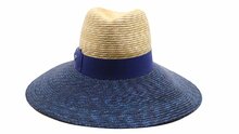 panizza fedora brede rand stro naturel en donkerblauw