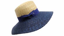 panizza fedora brede rand stro naturel en donkerblauw