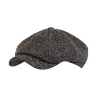 Wigens newsboy retro cap wool herringbone harris tweed hunter green