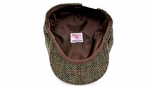 Wigens newsboy retro cap wool herringbone harris tweed hunter green