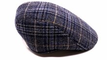 wigens ivy modern flat cap merino wool check blue grey