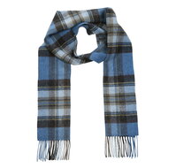 john hanly irish wool scarf short royal blue sage plaid