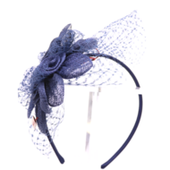 bedacht fascinator flowers sinamay en voile donkerblauw