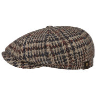 stetson newsboy cap hatteras check virgin wool taupe navy