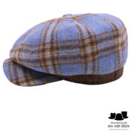 alfonso deste ballonpet tokio wol tartan visgraat contrast blauw en bruin