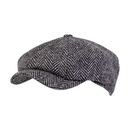 wigens newsboy retro cap magee wool herringbone dark grey