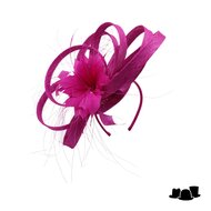 maddox fascinator disc sinamay grote krullen en veren bloem magenta