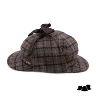 alfonso deste deerstalker hat holmes wol ruit blauw rood oker beige