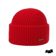 stetson beanie simple merino wool thick knit red