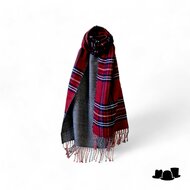 panizza sjaal katoenmix tartan en pied de poule bordeaux blauw