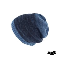 fiebig knitted beanie melange ribbel rand 2 tone blauw