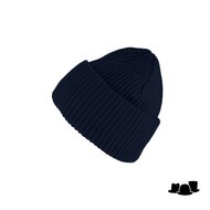 fiebig knitted oversize beanie met omslag donkerblauw