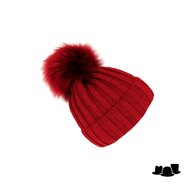 fiebig knitted beanie wolmix met omslag en pompom red