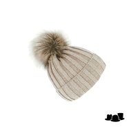 fiebig knitted beanie wolmix met omslag en pompom beige