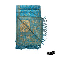 onkar tibetan blanket scarf yak wolmix gold and blue