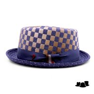 alfonso deste pork pie wolmix chequer donkerblauw en beige