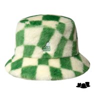 kangol bucket hat faux fur green check