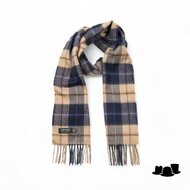 john hanly merino luxury wool scarf navy beige brown check