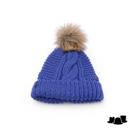 seeberger gebreide beanie met imitatiebont pompon blue