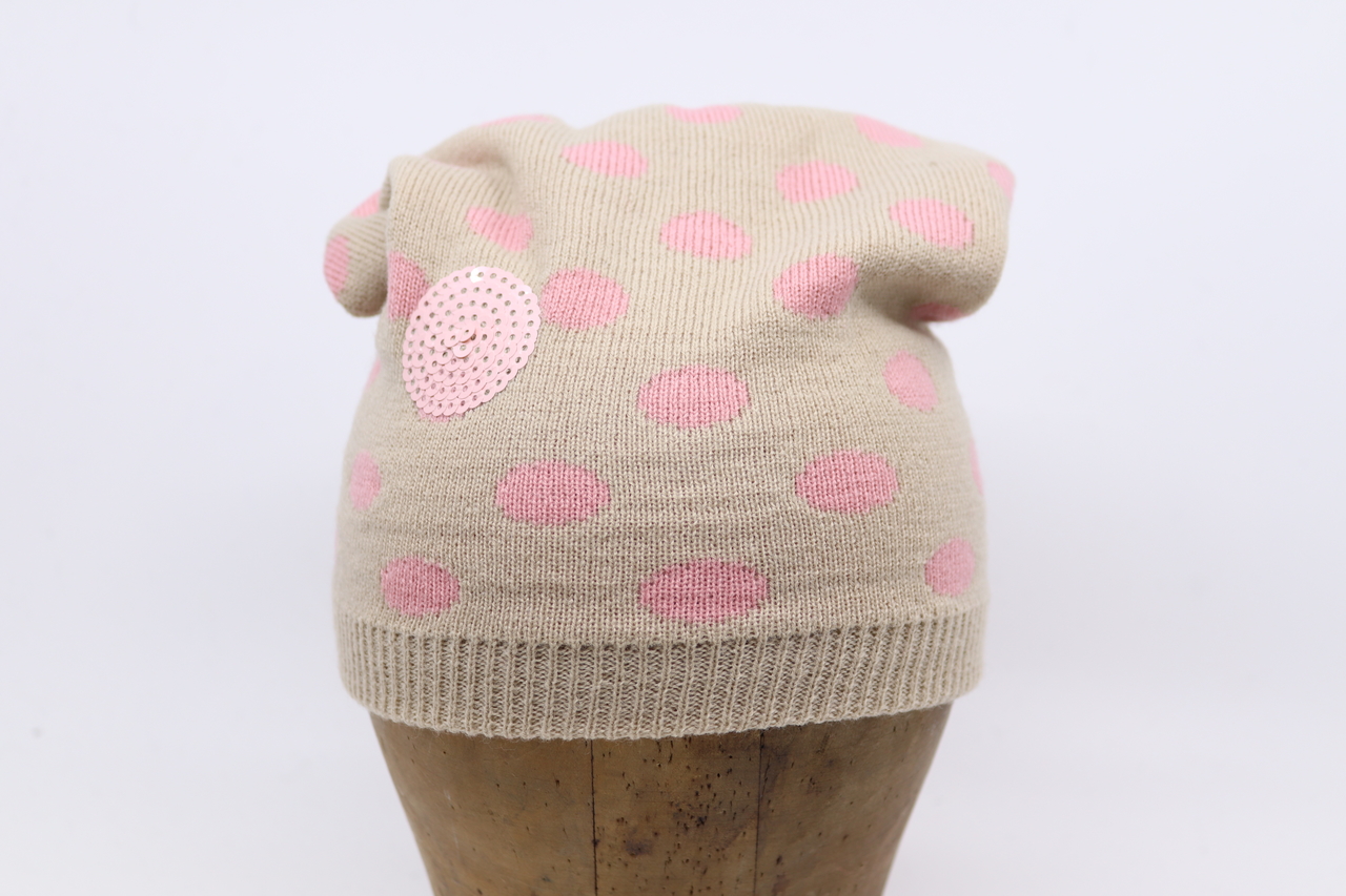 Fiebig knitted kinder beanie Polka Dots Beige en Roze